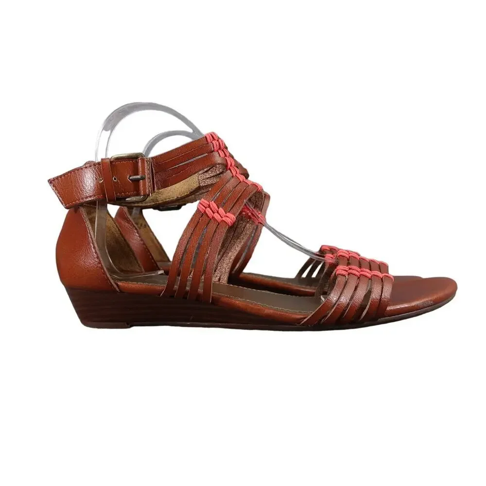 Report Shoes Womens 9.5 Sandals Fashion Leather Casual Strappy Brown Wedge Boho